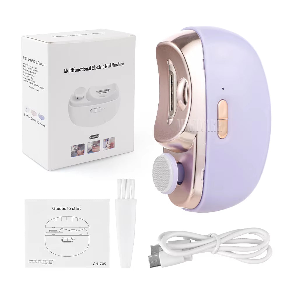 2In1 Wireless Nail Clipper Grinding for Adult Child Nail Grinder Polish Trimmer Machine Portable Finger Toe Nails Cutter Tool